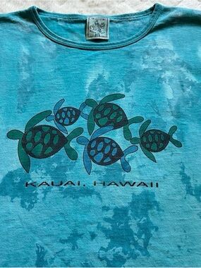 Vintage 1990s Kauai Hawaii Sea Turtle Graphic Tee - Teal/Blue